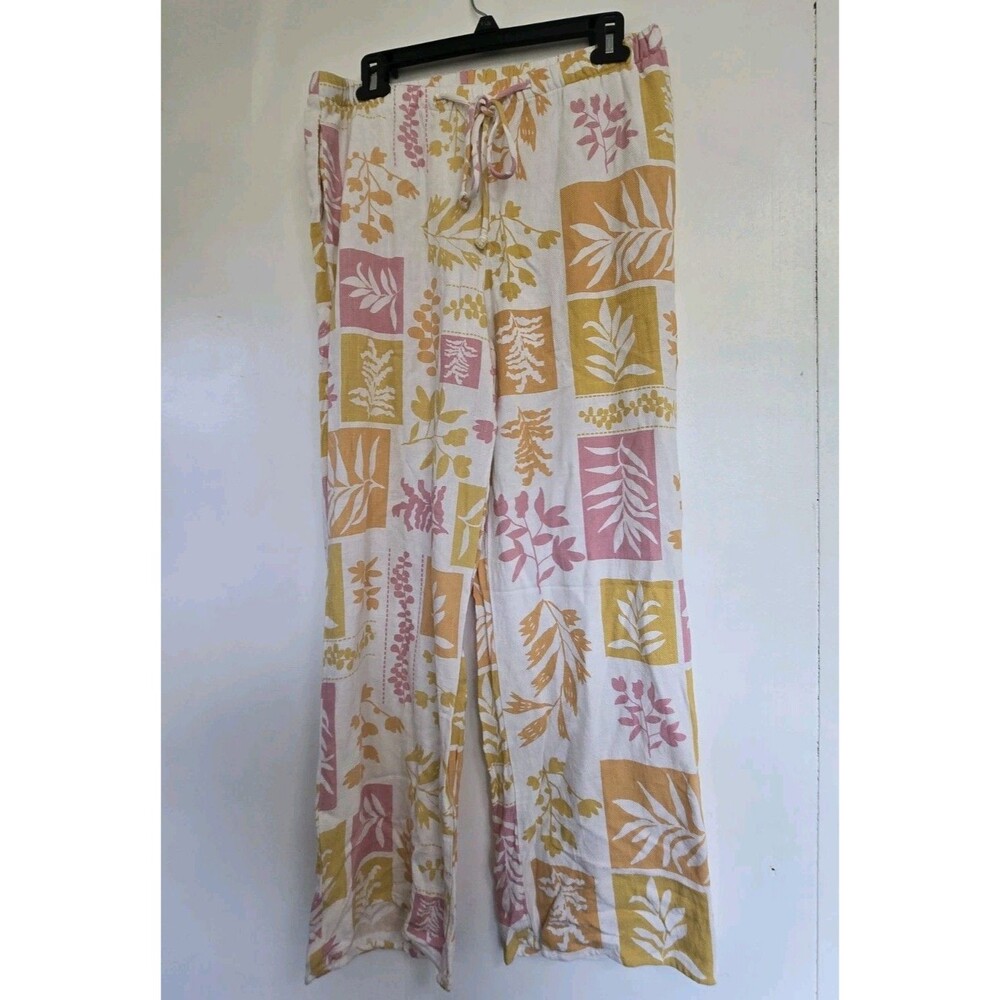 Sienna Sky Pants Womens M Tropical Wide Leg Linen Blend Beach Coastal Summer